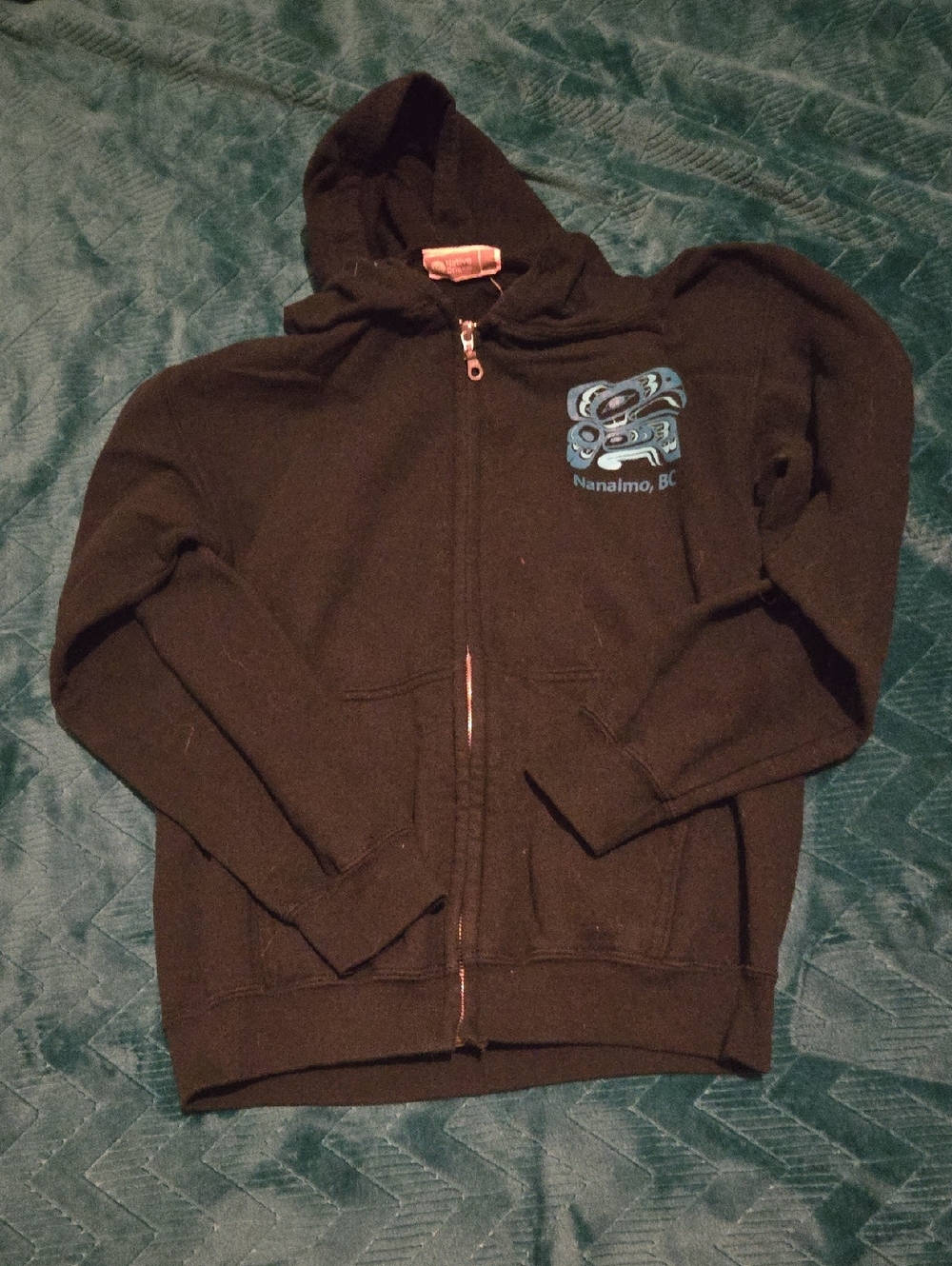 3/$20 Native Origins Black Zip-Up Hoodie with Blue Graphic - Unbranded